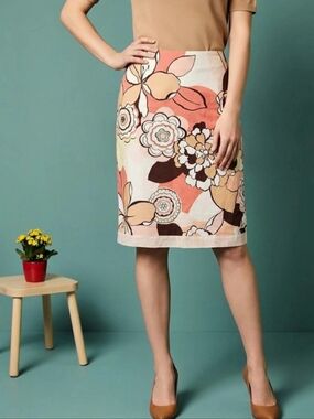 Vintage Lillie Rubin Pink Floral Pencil Skirt With Mesh Hem Size 4